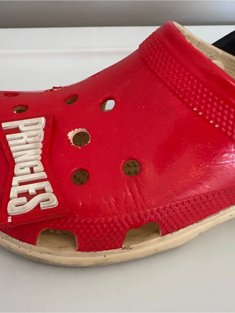Crocs x pringles collaboration red and orange slip on shoes M7 W9